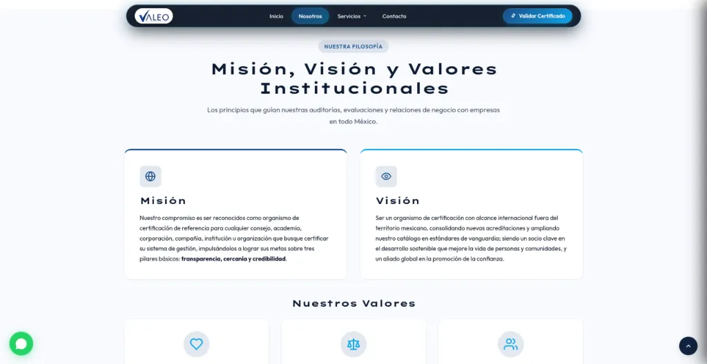 Misión, Visión y Valores Institucionales (Nosotros)