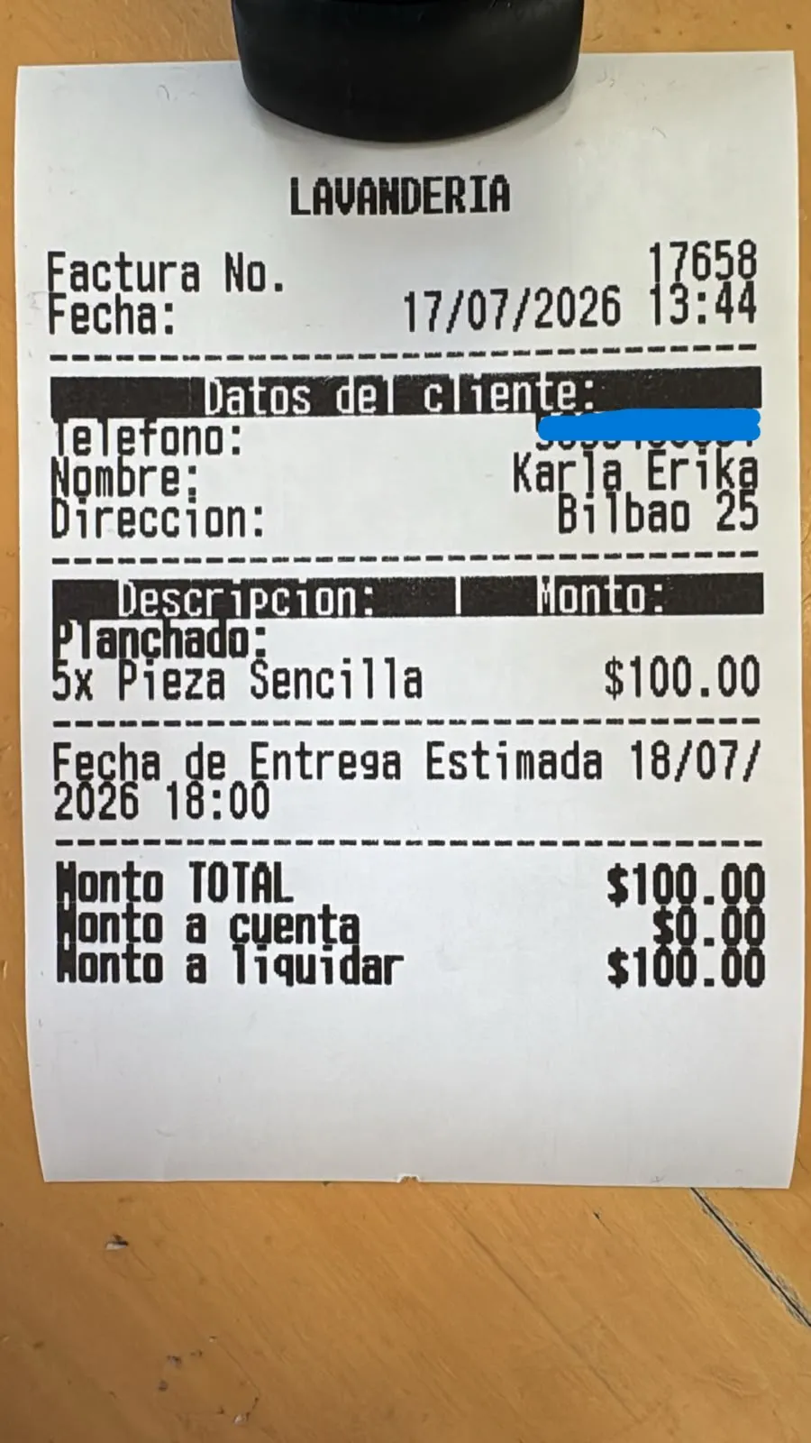 Ticket térmico impreso